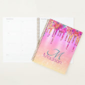 Chic paars oranje ombre glitter druppelt monogram planner (Display)