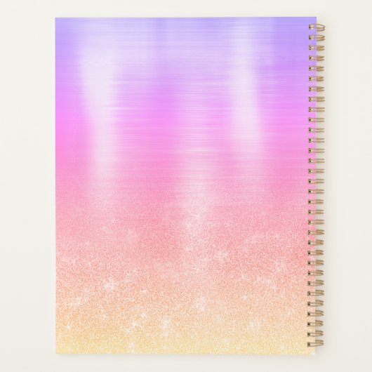 Chic paars oranje ombre glitter druppelt monogram planner (Achterkant)