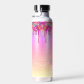 Chic paars oranje ombre glitter druppelt monogram waterfles (Rechts)