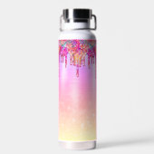 Chic paars oranje ombre glitter druppelt monogram waterfles (Achterkant)