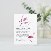 Chic Paars Painted Flamingo Modern Birthday Party Uitnodiging Briefkaart (Staand voorkant)