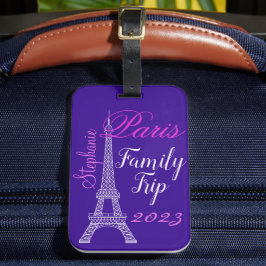 Chic Paars Paris Eiffel Tower Family Trip Bagagelabel