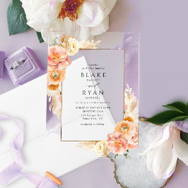 Chic Paars, Peach, Blush and Cream Floral Wedding Acryl Uitnodigingen