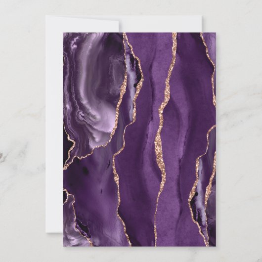 Chic Paars Roos Gold Agate Dark Wedding Kaart (Achterkant)