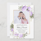 Chic Paars Roos Rustic Floral Wedding Foto Kaart (Voorkant)
