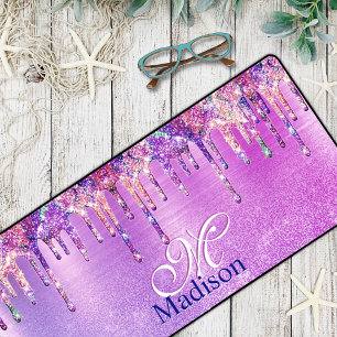 Chic paars roze ombre glitter schrijft monogram bureaumat
