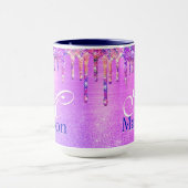 Chic paars roze ombre glitter schrijft monogram mok (Midden)