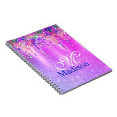 Chic paars roze ombre glitter schrijft monogram notitieboek (Rechterzijde)