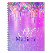 Chic paars roze ombre glitter schrijft monogram notitieboek (Voorkant)