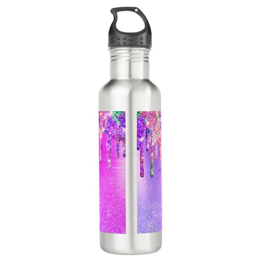 Chic paars roze ombre glitter schrijft monogram waterfles  (Achterkant)