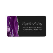 Chic Paars Silver Dark Wedding RSVP Zelf-adres Etiket (Voorkant)