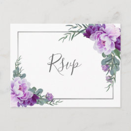 Chic Paars Silver Floral Eucalyptus Wedding RSVP Briefkaart
