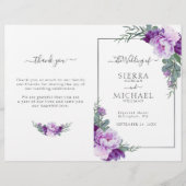 Chic Paars Silver Floral vouded Wedding Programme (Voorkant)