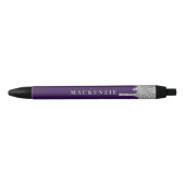 Chic Paars Silver Glitter Driving Luxe Zwarte Inkt Pen (Voorkant)