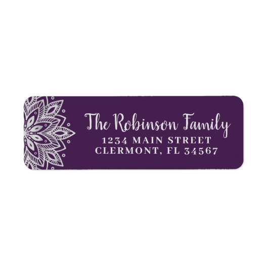 Chic Paars Silver Mandala Snowflake Label (Voorkant)