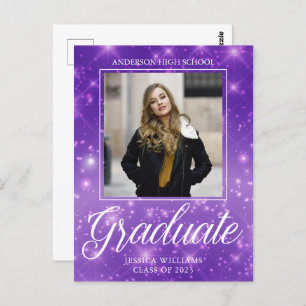 Chic Paars Sparkle Afstuderen Foto Afstuderen Briefkaart