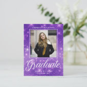 Chic Paars Sparkle Afstuderen Foto Afstuderen Briefkaart (Staand voorkant)