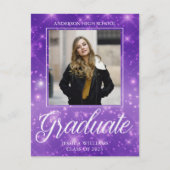 Chic Paars Sparkle Afstuderen Foto Afstuderen Briefkaart (Voorkant)