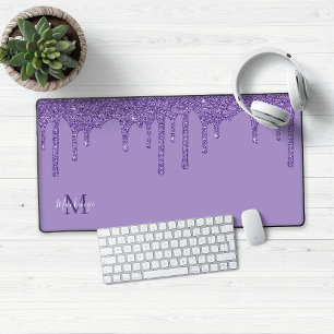 Chic Paars Sparkle Glitter Drift Monogram Bureaumat