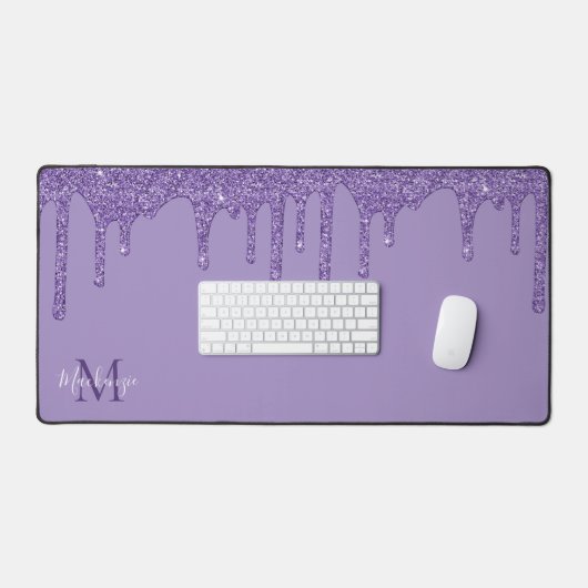 Chic Paars Sparkle Glitter Drift Monogram Bureaumat (Keyboard & Muis)