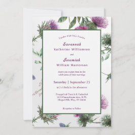 Chic Paars Thistle Floral  Wedding Kaart