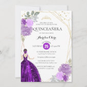 Chic Paars Violet Floral Geometric Quinceañera Kaart (Voorkant)