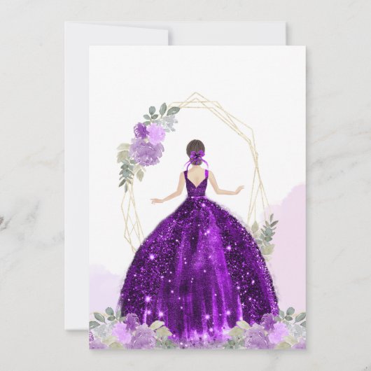 Chic Paars Violet Floral Geometric Quinceañera Kaart (Achterkant)