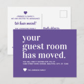 Chic Paars Violet Guest Room Moving Announance Aankondigingskaart (Voorkant / Achterkant)