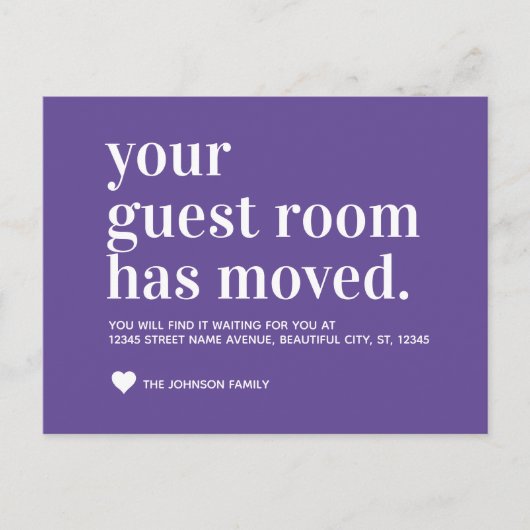 Chic Paars Violet Guest Room Moving Announance Aankondigingskaart (Voorkant)
