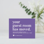 Chic Paars Violet Guest Room Moving Announance Aankondigingskaart (Staand voorkant)