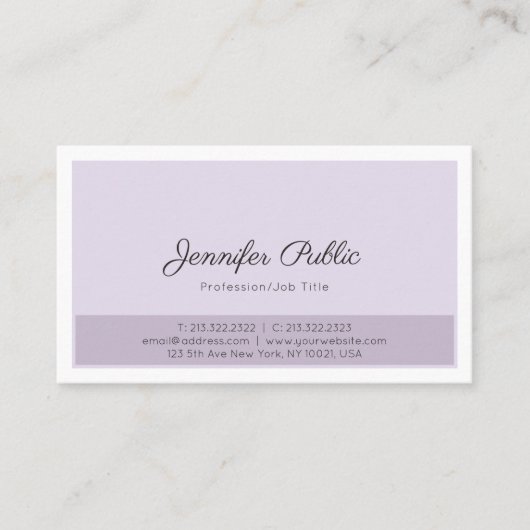Chic Paars White Slank Professional Elegant Plain Visitekaartje (Voorkant)