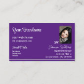 Chic Paars White Stripes met monogram en foto Visitekaartje (Achterkant)