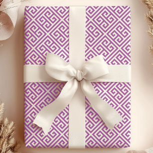 Chic Paars & Wit Griekse Sleutel Doolhof Cadeaupapier
