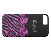 Chic Paars Zebra print FAUX Glitz Bow met naam Case-Mate iPhone Case (Achterkant (Horizontaal))