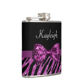 Chic Paars Zebra print FAUX Glitz Bow met naam Heupfles (Rechts)