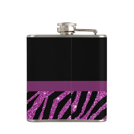 Chic Paars Zebra print FAUX Glitz Bow met naam Heupfles (Achterkant)