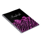 Chic Paars Zebra print FAUX Glitz Bow met naam Notitieboek (Rechterzijde)