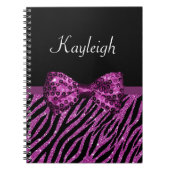 Chic Paars Zebra print FAUX Glitz Bow met naam Notitieboek (Voorkant)