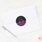 Chic Paars Zebra print FAUX Glitz Bow met naam Ronde Sticker (Envelop)