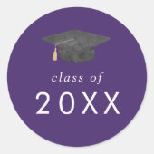 Chic Paarse Afstudeerder Pet Class Jaar Afstuderen Ronde Sticker (Voorkant)