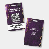 Chic Paarse Agate Gold Glitter Conference Event Badge (Voor- en achterkant)