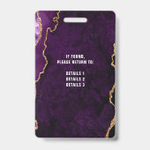 Chic Paarse Agate Gold Glitter Conference Event Badge (Achterkant)