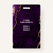 Chic Paarse Agate Gold Glitter Conference Event Badge (Achterkant)