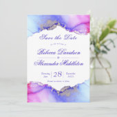 Chic Paarse Amethist bruiloft Save The Date (Staand voorkant)