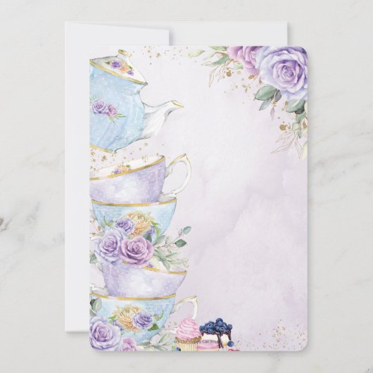 Chic Paarse Bloemachtige High Tea 50e Verjaardagsf Kaart (Achterkant)