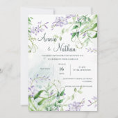 Chic Paarse Bloemen Groene Bladeren Bloemen Huweli Kaart (Voorkant)