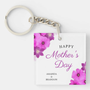 Chic Paarse Bloemen Moederdag Kinder Namen Sleutelhanger