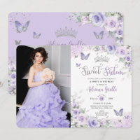 Chic Paarse Bloemenvlinders Sweet Sixteen Foto