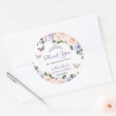 Chic Paarse Blush Bloemen Vlinders Silver Quince Ronde Sticker (Envelop)