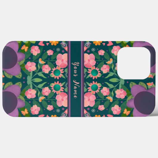 Chic Paarse Boho Naam Bloemen Custom Pattern Case-Mate iPhone Case (Achterkant (horizontaal))